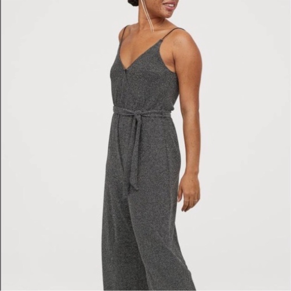 H&M Sparkling Black Metallic Pant Jumpsuit